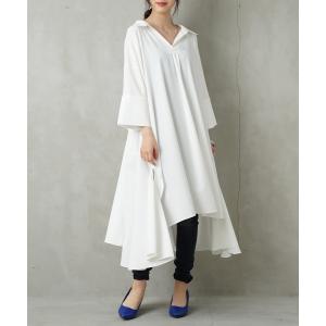 シャツワンピース ロング 長袖 七分袖 レディース フレア 無地 シャツワンピ 春夏 『イレヘムフレアシャツワンピース』【メール便不可】