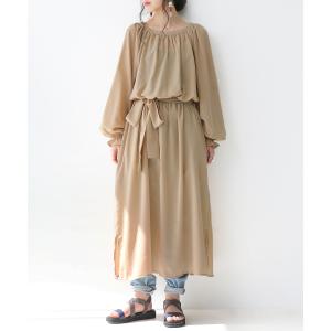 ロング ワンピース 2way レディース シャツワンピ 長袖 リボン ボリューム袖 『キャンディスリーブ2wayワンピース』※返品交換不可※【メール便不可】