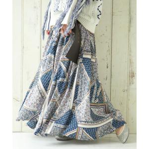 レディース ボトムス フレアスカート花柄 ボリューム マキシ丈   ニュアンステキスタイルロングスカート 【メール便不可】