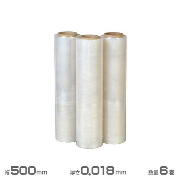 ストレッチフィルム 透明 3層構造 0.018mm厚 幅500mm×300m巻 6巻 ジャパックス ...