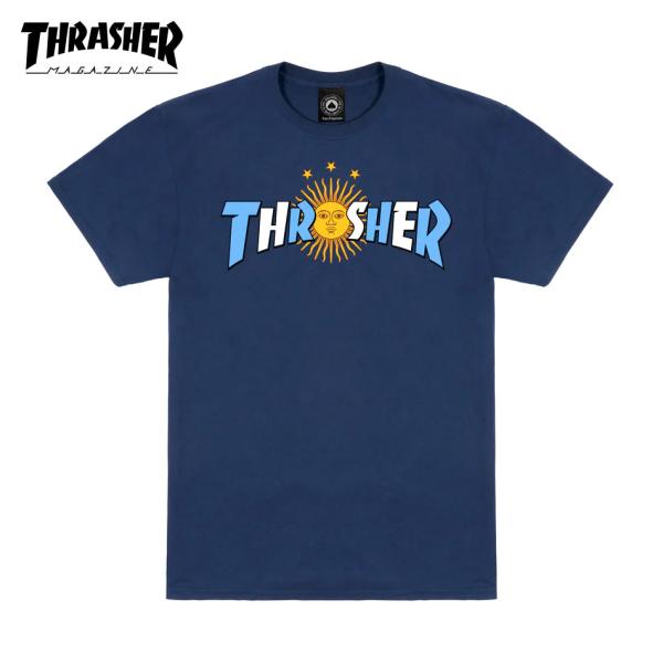 正規輸入品 THRASHER スラッシャー スケボー Tシャツ メンズ 半袖 綿100 ネイビー ア...