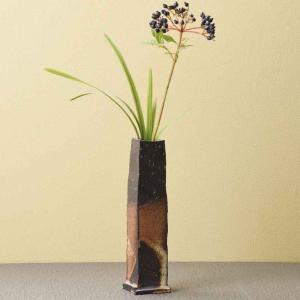 昭和レトロ未使用保管品 常滑 翠窯 陶芸大きな花瓶壺華道ベージュと茶の模様 貫入 常滑焼 一輪差し 花入れ 花器 花瓶 茶道 抹茶 陶器 和 インテリア : 華