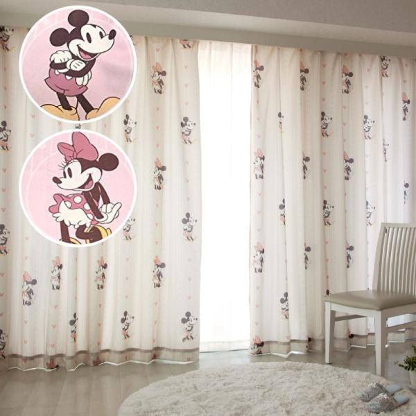 ディズニー 遮熱 カーテン 幅100×200〜230cm丈 2枚組 ミッキー ミニー ミッキーマウス...