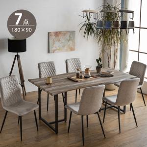 一枚板風 6人掛け 180×90 7点セット ダイニングテーブルセット