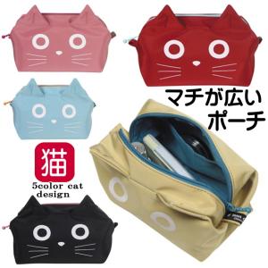 ポーチ 猫 パッチワーク 化粧ポーチ カジュアル 猫柄 ダブルジップ