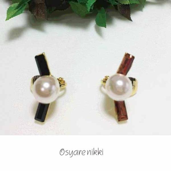 スクエアービジューパールイヤカフ １個(片耳用) ラインストーン イヤリング パーティー かわいい ...