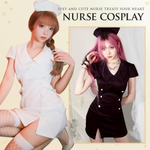 ハロウィン コスプレ ナース ナース服 ワンピース 白 黒  レディース ハロウィン 仮装 セクシー コスチューム 白 黒 ナース帽子 半袖 ナースキャップ 大人 女性｜osyarevo