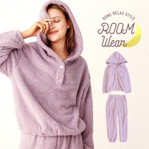 もこもこ パジャマ 上下 もこもこ ルームウェア 冬 レディース 可愛い 長袖 S/M/L ボアパジャマ 上下セット｜osyarevo