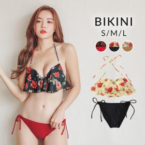 水着 レディース ビキニ 無地 花柄 ブラック 黒 上下別 フリルビキニ Sw872 オシャrevo 通販 Yahoo ショッピング
