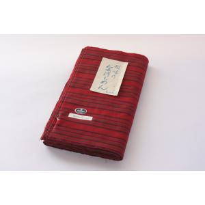 会津もめん 反物 赤地 緑×紺縞