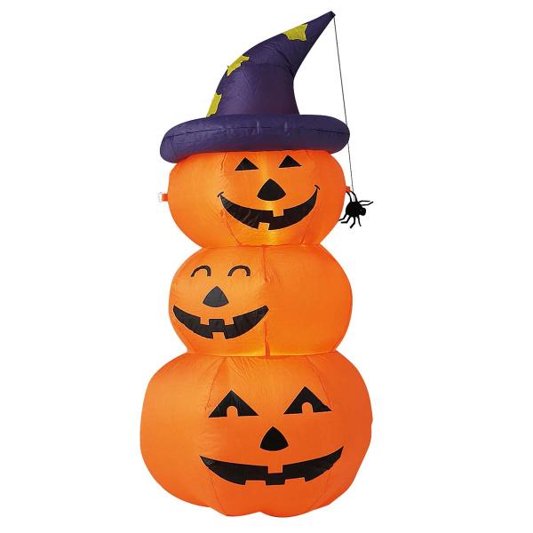 秋の装飾 ハロウィン 飾り 店舗・自宅兼用 エアブロードール スパイダー3連パンプキン 1台 幅70...