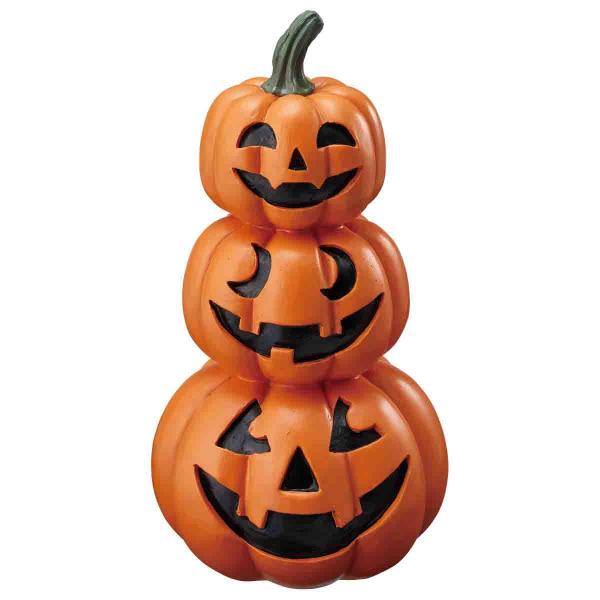 秋の装飾 ハロウィン 飾り 店舗・自宅兼用 3連パンプキンオブジェ 1個 幅16.5×奥行16.5×...