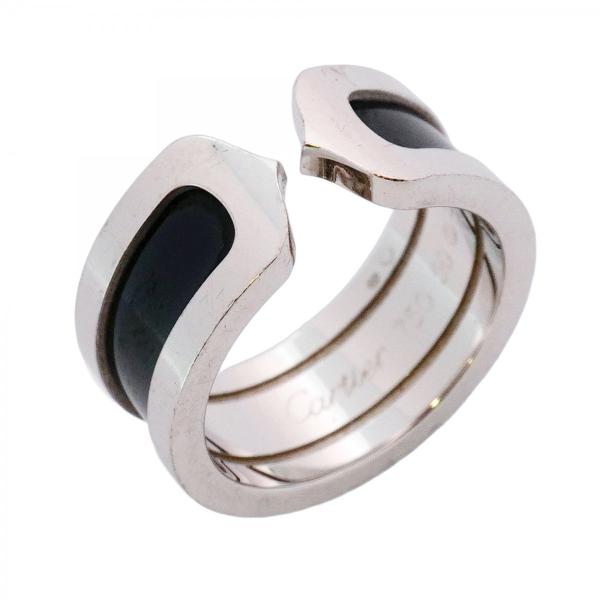 【5jmb0163】カルティエ リング 2C K18WG ホワイトゴールド ブラックラッカー ＃50...