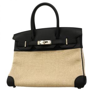 ★SALE【6da0679-g】エルメス ハンドバッグ バーキン30 スイフト トワルビヴァーク ブラック シルバー金具 W刻印【中古】レディース