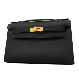 ★SALE 【6fa1552-g】エルメス ハンドバッグ ポシェットケリー スイフト ブラック ゴールド金具 G刻印【中古】レディース