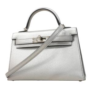 ★SALE 【6fa1553-g】エルメス ハンドバッグ ミニケリー2 シェーブル シャムキラ アルジャン シルバー金具 K刻印 2wayバッグ