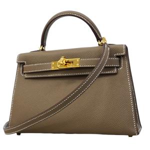 ★SALE 【6fc3761-g】エルメス ハンドバッグ ミニケリー2 ヴォーエプソン エトゥープ ゴールド金具 W刻印 2wayバッグ【中古】レディース