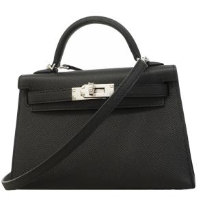 ★SALE 【6ge6140-g】エルメス ハンドバッグ ミニケリー2 ヴォーエプソン ブラック シルバー金具 G刻印 2wayバッグ【中古】レディース