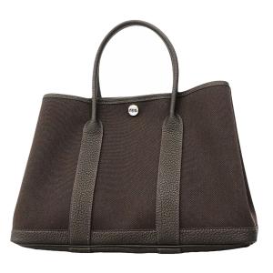 【6ge6251-h】エルメス トートバッグ ガーデンパーティTPM トワルミリタリー ベブラン シルバー金具 G刻印【中古】レディース