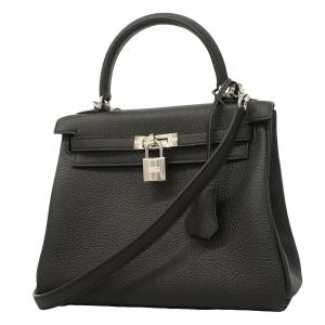 ★SALE 【6hc1522-g】エルメス ハンドバッグ ケリー25 トゴ ブラック シルバー金具 G刻印 2wayバッグ【中古】レディース
