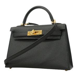 【6he5366-g】エルメス ハンドバッグ ミニケリー2 ヴォーエプソン ブラック ゴールド金具 K刻印 2wayバッグ【中古】レディース