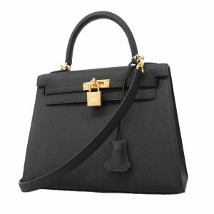 ★SALE 【6hf6099-g】エルメス ハンドバッグ ケリー25 ヴォーエプソン ブラック ゴールド金具 K刻印 2wayバッグ【中古】レディース