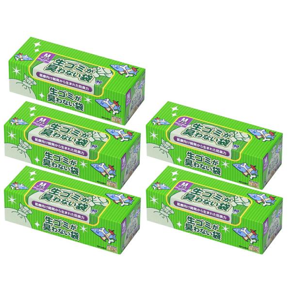 防臭袋 BOS 生ゴミ用 生ごみ 袋 臭わない 90枚×5個 M ゴミ袋マチ付き 消臭袋 クリロン化...