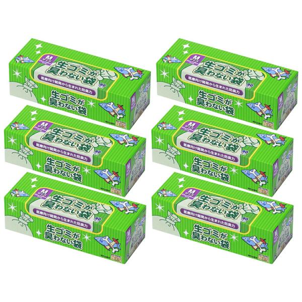 防臭袋 BOS 生ゴミ用 生ごみ 袋 臭わない 90枚×6個 M ゴミ袋マチ付き 消臭袋 クリロン化...