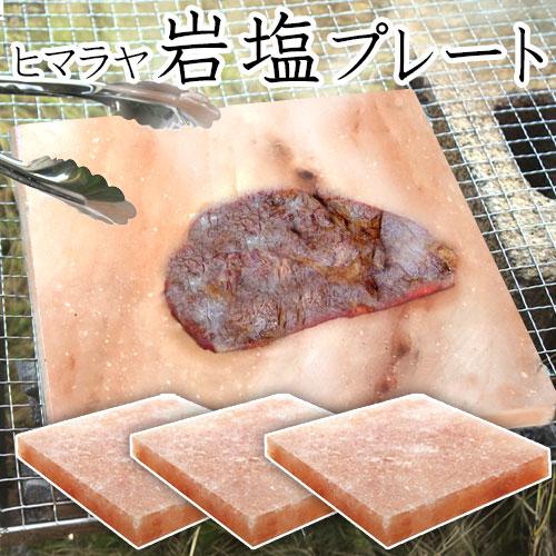 ヒマラヤ産岩塩プレート大判 18cm角型 3枚組 ソルトロースタープレート 食用岩塩板 七輪 焼肉 ...
