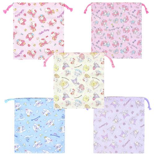 巾着袋 中 給食袋 小物入れ サンリオ キティ クロミ マイメロディ シナモロール 給食袋 巾着M