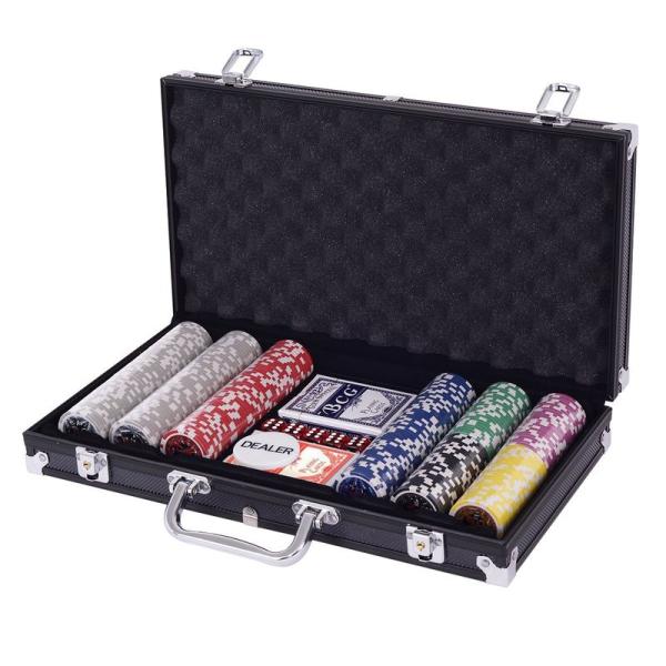 Costway ポーカーチップ チップ 300枚 ポーカーセット カジノチップ トランプ付き ブラッ...