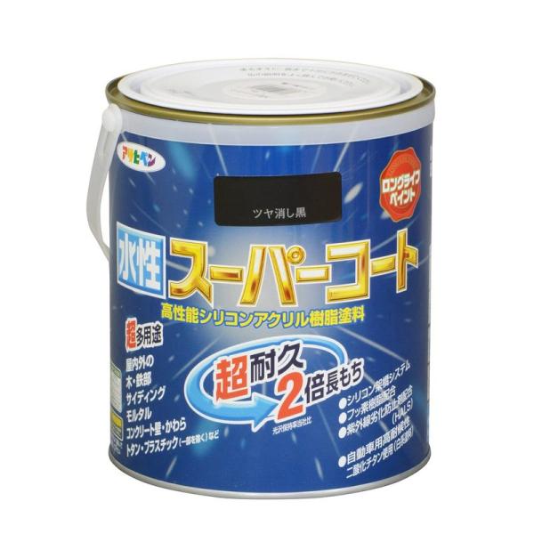 アサヒペン ペンキ 水性スーパーコート 水性多用途 ツヤ消し黒 1.6L