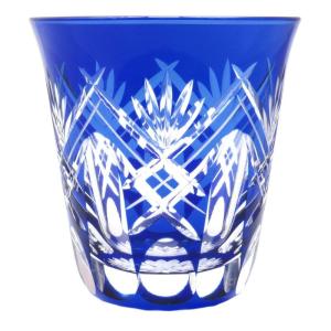 カガミクリスタル(Kagami) ロックグラス 青 240cc 江戸切子 矢来重に星