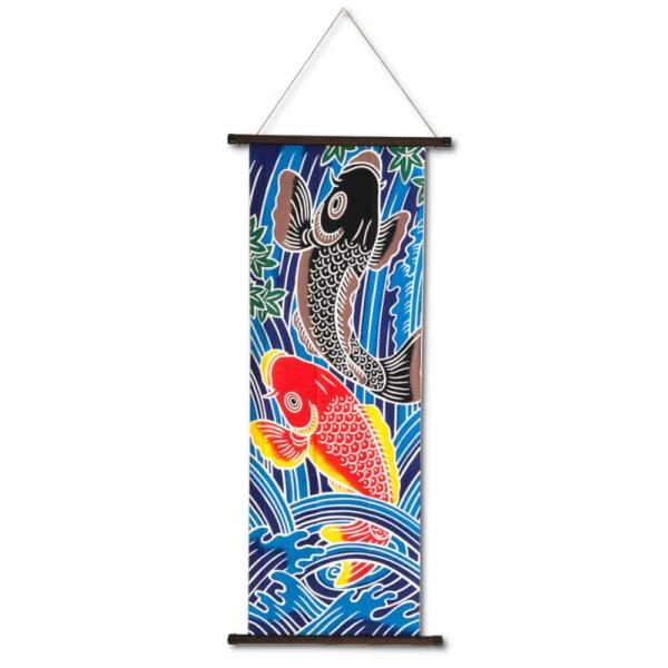 手ぬぐい タペストリー 壁飾り 天然木棒セット 日本製 伝統 職人 鯉の滝登り 登龍門