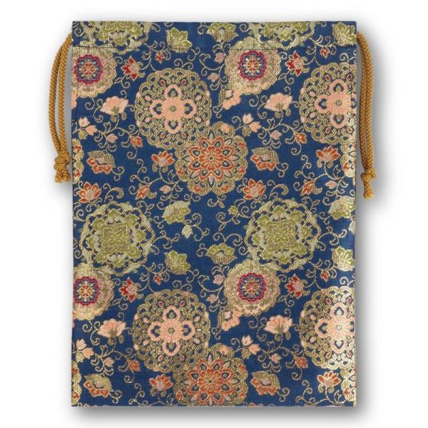 金襴巾着（御朱印帳・納経帳・数珠等の仏具、着付け小物や貴重品の保管に美しい巾着袋） (華紋唐草(紺)...