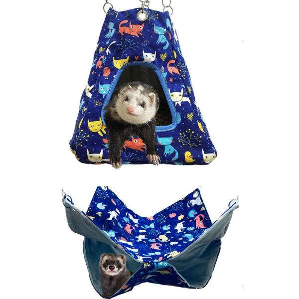 FULUE 小動物 ペットフェレット モモンガ シマリス用 テントと2階のハンモック 寝袋 休憩所 ...
