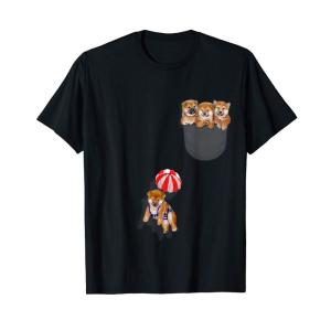 ポケット 子犬 柴犬 パラシュート 犬 Tシャツ｜otc-store