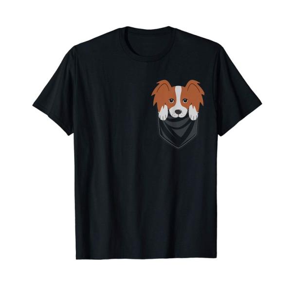 ポケットグラフィックパピヨン犬 Tシャツ