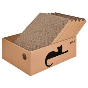 LIFLIX 猫 爪研ぎ 段ボール ダンボール箱に猫爪とぎ5枚入り 両面使い 猫ベッド 経済的 掃除楽 42×32×15cm｜otc-store