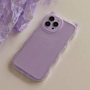 iphone14pro ケース 韓国 可愛い 猫耳 紫 透明 シンプル ソフトシェル 薄型 スマホケース スマホカバー あいふぉん14pro｜otc-store
