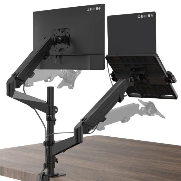 止めネジ式VESA工匠藤井 デュアルモニターアーム 液晶ディスプレイアーム PCトレイ付き 高度0-...