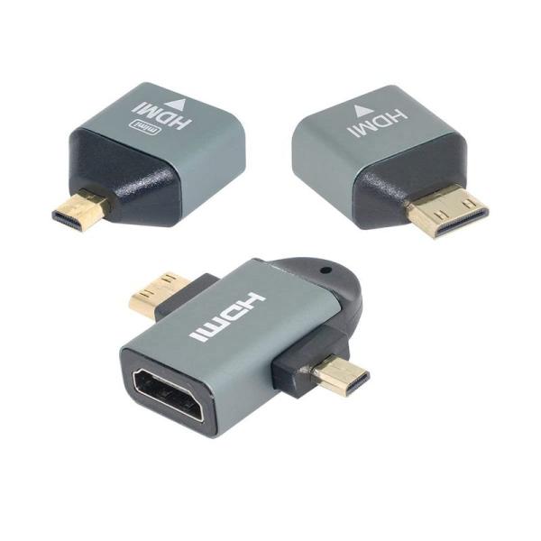 Xiwai 3点セット マイクロ&amp;ミニHDMI→HDMI対応 1.4メス 2イン1 コンボアダプター...