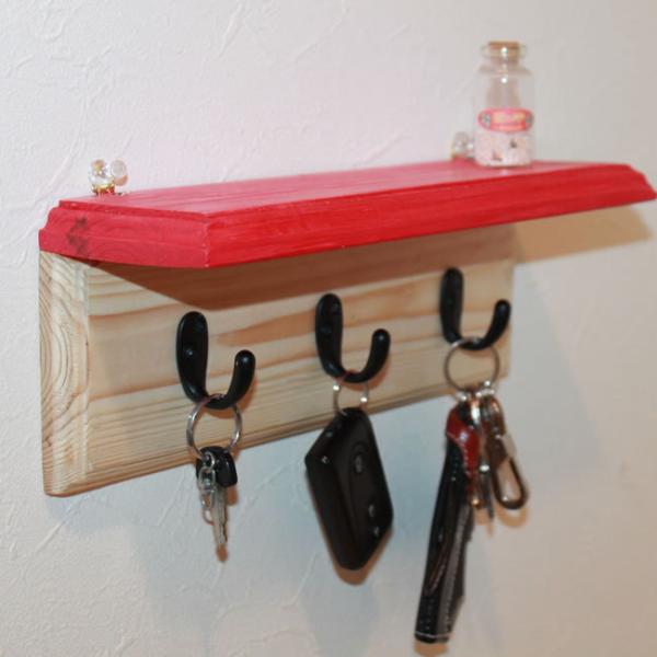 3連フック付きシェルフ ウォールラック(カラー組み合わせ自由)(Sレッド)賃貸 収納 棚 玄関 石膏...