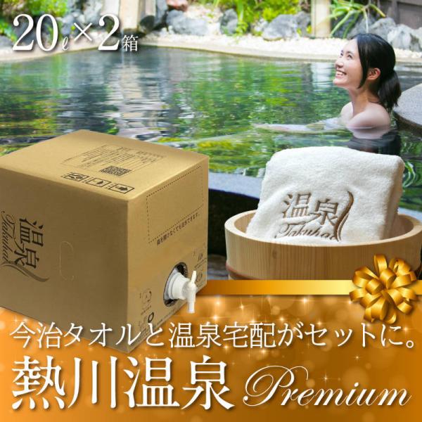 【温泉宅配プレミアム】【伊豆熱川温泉 ふたりの湯宿 湯花満開 20L×2 最高級今治タオル1枚付】泉...