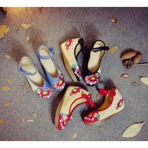 チャイナ靴 インヒール パンプス レディース中華刺繍