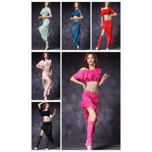 ベリーダンス衣装２点セット社交ダンス レディーストップス練習服レッスン着フィットネス上下セットアップ刺繍レースダンス衣装スカート半袖