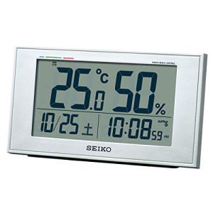 セイコークロック 置き時計 目覚まし時計 電波 デジタル カレンダー 快適度 温度湿度表示 銀色メタリック 本体サイズ:8.5×14.8×5.3｜otogizakka