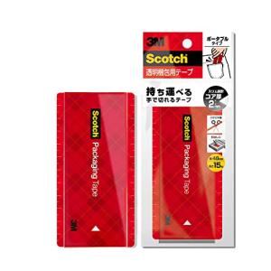3M スコッチ ガムテープ ポケットサイズ 梱包テープ 手でまっすぐ切れて音が静か ポータブル 15m 3852FLT-15-RD｜otogizakka