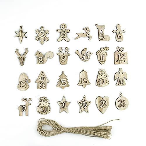 クリスマスオーナメント クリスマスカウントダウン アドベントカレンダー 木製 番号 麻紐付き 数字 ...