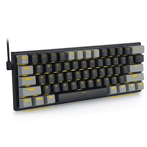e元素メカニカルキーボード61キー 青軸を採用のゲーミングキーボード 黄色のLEDバックライト付き ...